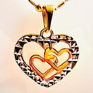 Two Tone Heart Pendant Only  💛 Real 18 Karat Solid Gold Jewelry 💛